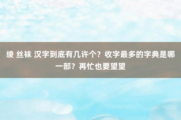 绫 丝袜 汉字到底有几许个？收字最多的字典是哪一部？再忙也要望望