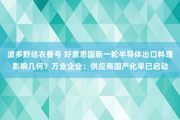 波多野结衣番号 好意思国新一轮半导体出口料理影响几何？万业企业：供应商国产化早已启动