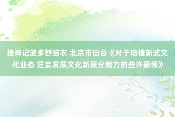 搜神记波多野结衣 北京市出台《对于培植新式文化业态 狂妄发展文化新质分娩力的些许要领》