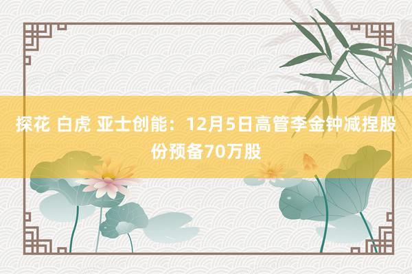 探花 白虎 亚士创能：12月5日高管李金钟减捏股份预备70万股