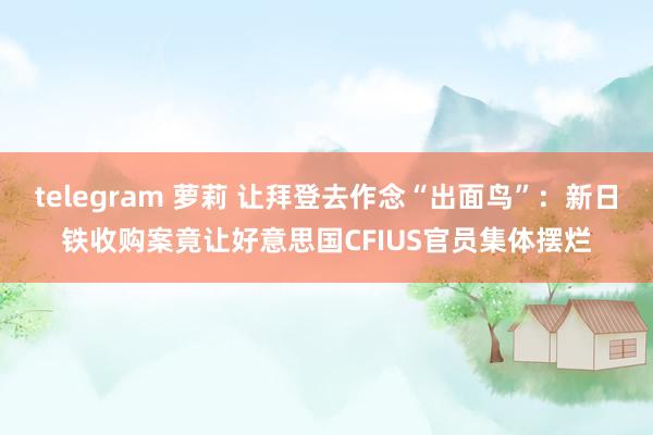 telegram 萝莉 让拜登去作念“出面鸟”：新日铁收购案竟让好意思国CFIUS官员集体摆烂