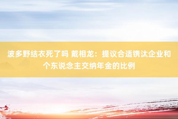 波多野结衣死了吗 戴相龙：提议合适镌汰企业和个东说念主交纳年金的比例