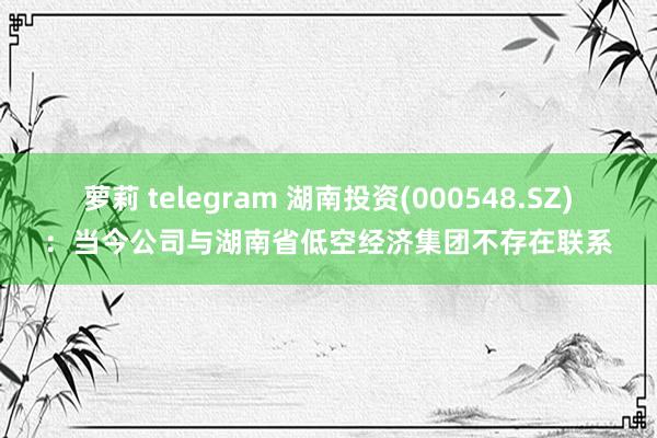 萝莉 telegram 湖南投资(000548.SZ)：当今公司与湖南省低空经济集团不存在联系