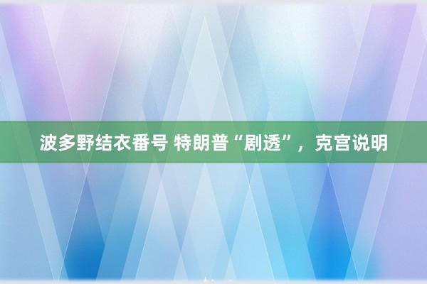 波多野结衣番号 特朗普“剧透”，克宫说明