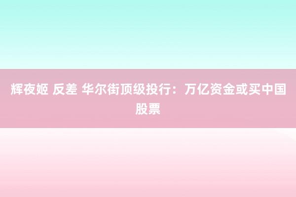 辉夜姬 反差 华尔街顶级投行：万亿资金或买中国股票