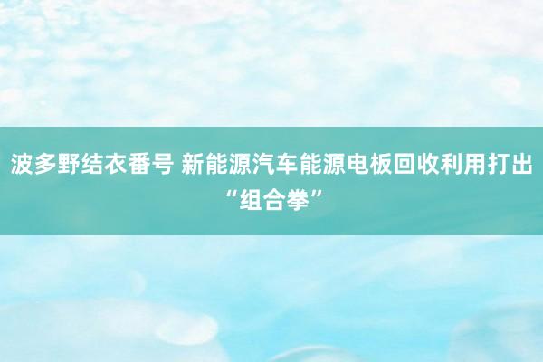 波多野结衣番号 新能源汽车能源电板回收利用打出“组合拳”