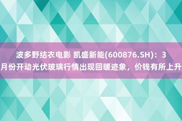 波多野结衣电影 凯盛新能(600876.SH)：3月份开动光伏玻璃行情出现回暖迹象，价钱有所上升