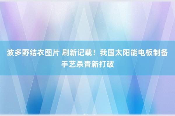 波多野结衣图片 刷新记载！我国太阳能电板制备手艺杀青新打破