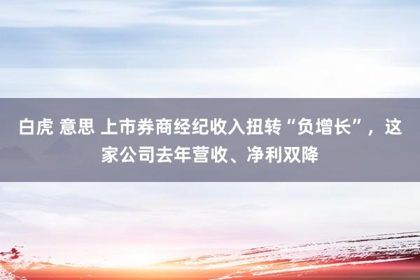 白虎 意思 上市券商经纪收入扭转“负增长”，这家公司去年营收、净利双降